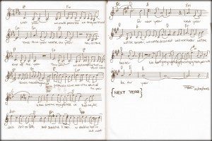 Two handwritten pages of the manuscript for "Next Year"