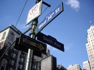 Herald Square, at W 34th Street and Broadway.