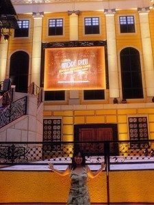 The ice rink on the side of the stage.