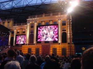 One of the four massive screens mounted in the castle wall.